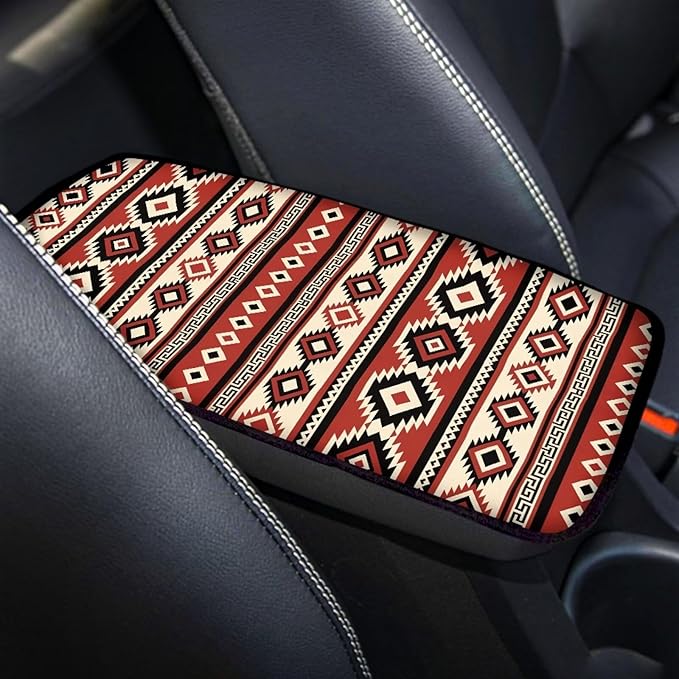 Aztec Auto Center Console Cover, Car Armrest Box Pad, Soft Auto Armrest Seat Box Cover Protector for Most Vehicle SUV Truck Cars