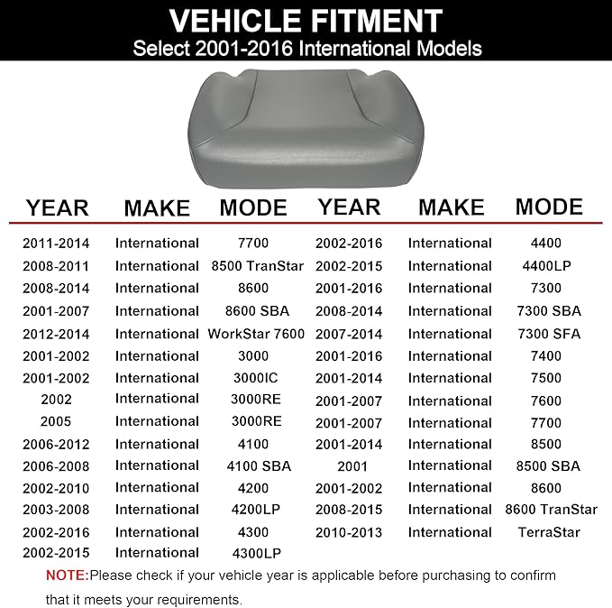 Car Seat Cushion Compatible with 2001-2016 Select International