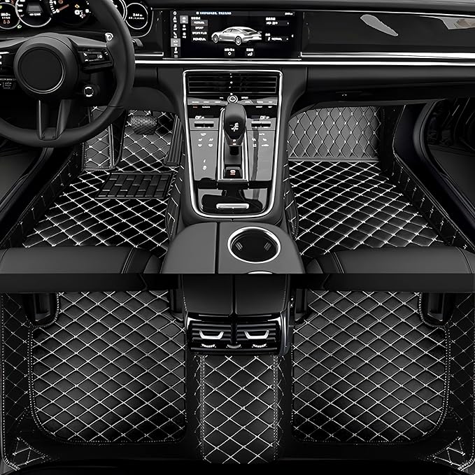 Custom Personalized Floor Mats for Cars，Luxury Full Coverage All Weather Car Floor Mats，Anti-Slip Leather Car Mat Set ，Custom Floor Mats for 99% of Cars, Trucks & SUVs (Black 8 White)