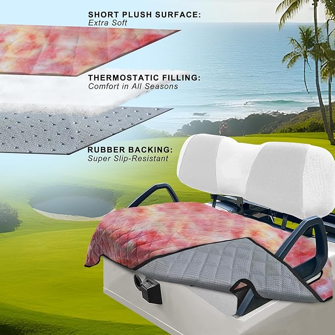 YOKYHOM Golf Cart Seat Covers for 2 & 4 Passenger Carts, Thick Short Plush with Non-Slip Backing, Ultra Soft Seat Towel Blanket, Fits EZGO, Club Car, Yamaha, 51"x30.5", Colorful Red