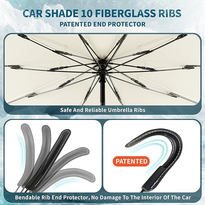 2025 Car Windshield Sun Shade Umbrella, 57"*33", Foldable Sun Shade for Car Windshield Umbrella, UPF 50+ and Heat Protection, Nano Cold Titanium Ice Silk Fabric. Universal Portable