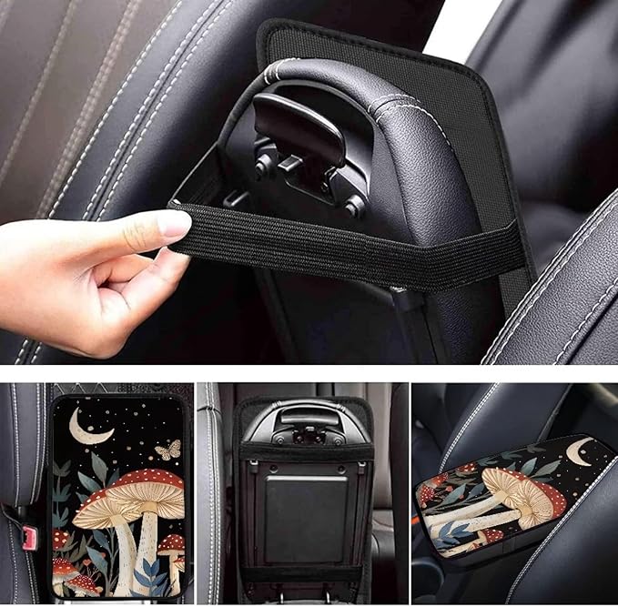 Dreaweet Car Armrest Cover Pad Center Console Cover Black,Mushroom Car Accessories for Women,Soft Armrest Cover for Car Center Console for Cars Trucks SUV Sedan