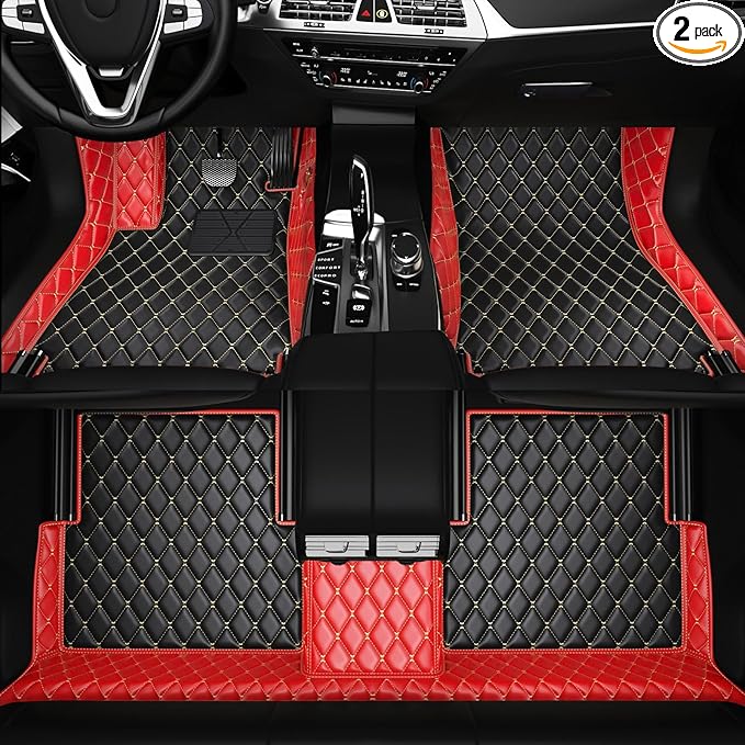 All-Weather car Floor MATS-Suitable for 99% of car Models,Leather car mat, offering Personalized Embroidery and Multiple Color Options,Provide Protection for car Rug (Red1)