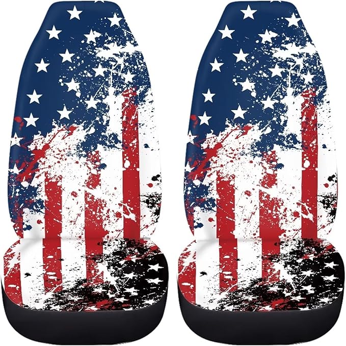 ELEQIN America Flag 2 Pack Front Car Seat Covers Universal Seat Protector Car Interior Decor Mat Covers for Auto SUV Van Truck Car Interior Decor