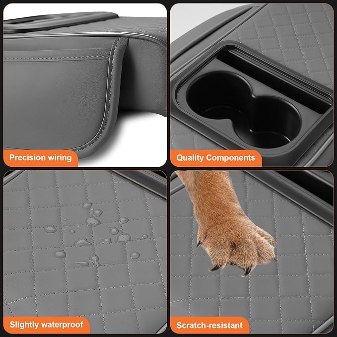 Center Console Cover Fit for Kia Forte 2010-2024 with 2 Storage Bags Waterproof Leather Quilted Pattern Car Armrest Cover Cushion Elevating Pad Anti-Slip(Grey)