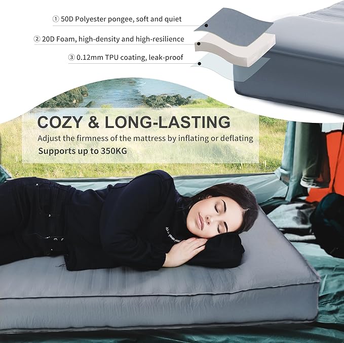 Origem Self Inflating Sleeping Pad with Electric Pump, 4" Ultra-Thick Camping Mattress, Foam Campinging Mat for Tent, Camping,Traveling and Car, Easy to Inflate and Deflate (Grey)