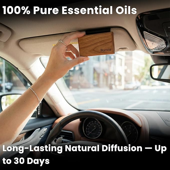 Car Air Freshener Wood 2 Pack — Refillable Solid Diffuser, North American Alder Scent, Leather Visor Clips — No Liquid Odor Eliminator for Cars, Trucks, SUVs