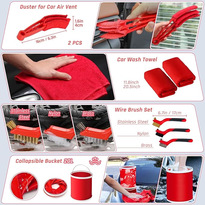 43PCS Car Detailing Kit Interior Cleaner, Auto Detailing Kit, Car Vacuum Car Interior Detailing Kit, Car Wash Kit with Bucket Detailing Brush Set Car Accessories for Motorcycle, Cars, Bikes, Wheels