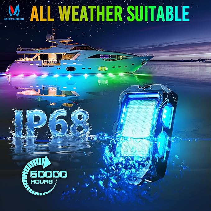 MICTUNING Q2+ MAX RGB+IC Rock Lights - 8 Pods Multi-Color DIY Effect Underglow Neon Kit, Individual Group Control, APP Music Sync, IP68 Waterproof