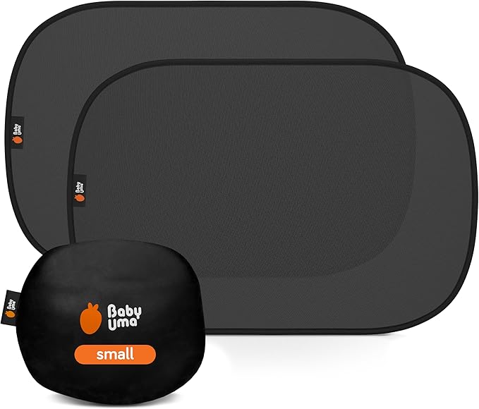 Baby Uma Car Window Shades (2 Pack) - 18.9″ × 12″, UPF 50+ Car Window Covers, 99% UVB + 94% UVA Protection, Static Cling Sun Shade with Travel Bag (Small)