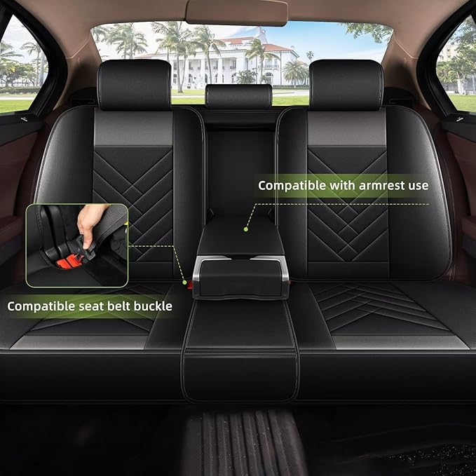 AOMSAZTO Seat Covers Fit for Dodge Charger Car Waterproof Seat Protectors 2006-2026 Full Set Fit for : 2 Seat Automotive Faux Leather Seat Covers(Black+Grey)