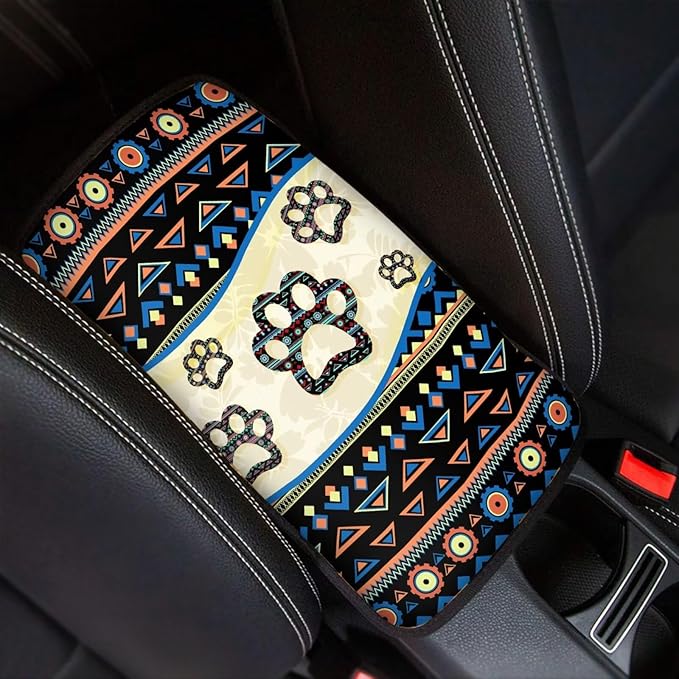 UNICEU Dog Paw Auto Center Console Armrest Pads Southwestern Car Interior Accessories Universal Fit Car Armrest Seat Box Covers Scratch Resistant Washbale Covers