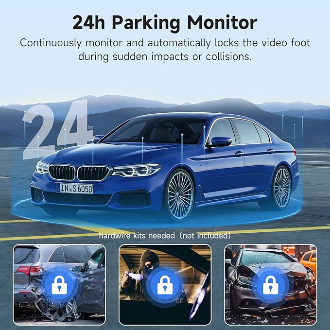 4K Dash Camera Front and Rear, HDR&WDR Night Vision, Dash cam with Built-in WiF, GPS, Car Dashcam with 3" Touch Screen, 170° Wide Angle, Loop Recording, 24H Parking Mode, Supports 512GB Max