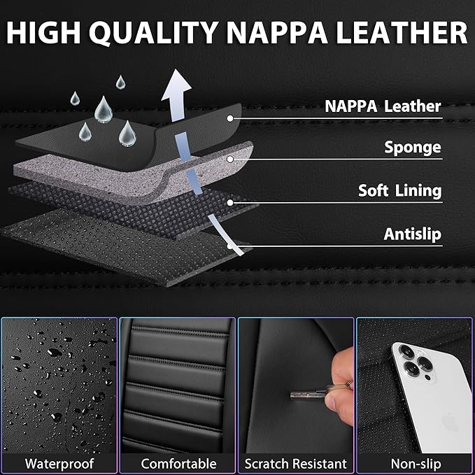 CAR PASS LED Lights Nappa Leather Car Seat Covers Front Seats, Waterproof Seat Cover for Cars Variable RGB Lights with DIY Music Sync Mode, All Weather Universal Fit Trucks SUV Automotive Pick-up