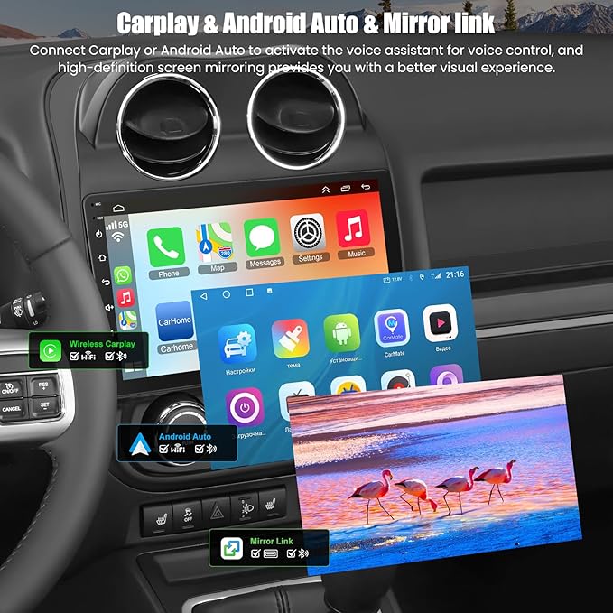 8 Core 6GB+128GB Car Radio for for Jeep Patriot Compass 2010-2016,10.2 Inch QLED Touch Screen Car Stereo with Carplay&Android Auto,WiFi,GPS Navigation,Bluetooth,FM&AM Radio,Android 15