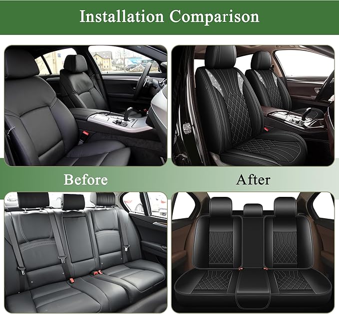 Bling Diamond Embroidered Seat Covers for Nissan Murano 2011-2025 2026, Full Set 5 Seats, Sparkle Rhinestone Breathable Perforated Faux Leather Car Seat Covers for Women (Black)