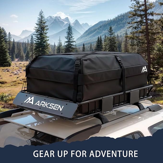 ARKSEN 54 x 34 x 6 Inch Universal Roof Rack with Extension, Cargo Net, 2 Straps, 150 LBS Heavy Duty Capacity Rooftop Cargo Basket for SUV, Truck, RV, Pickup