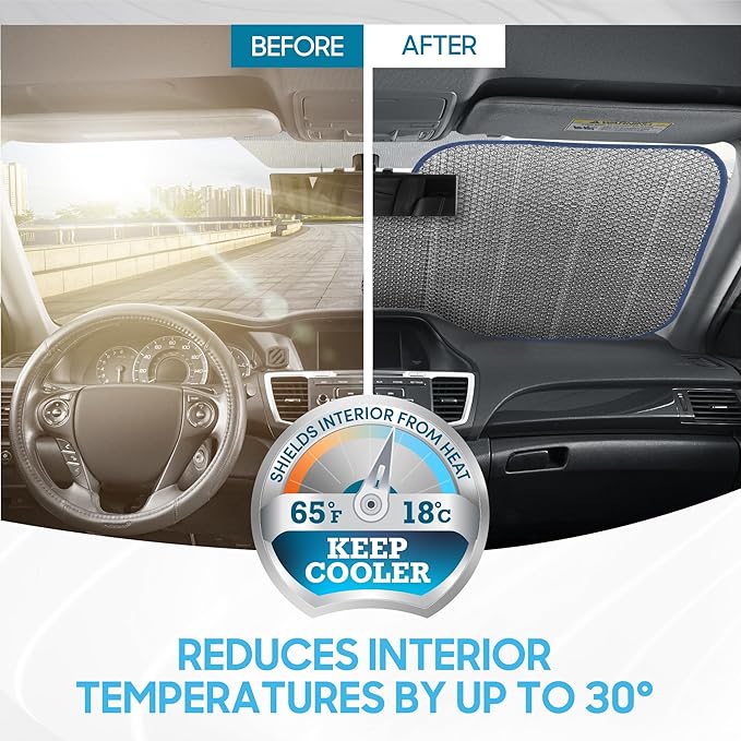 BDK Iridescent Matte Black Front Windshield Sunshade Accordion Folding Style Auto Shade for Car Truck SUV Van Blocks UV Rays Sun Visor Protector Easy Setup Keeps Your Vehicle Cool - 58 x 27 inches