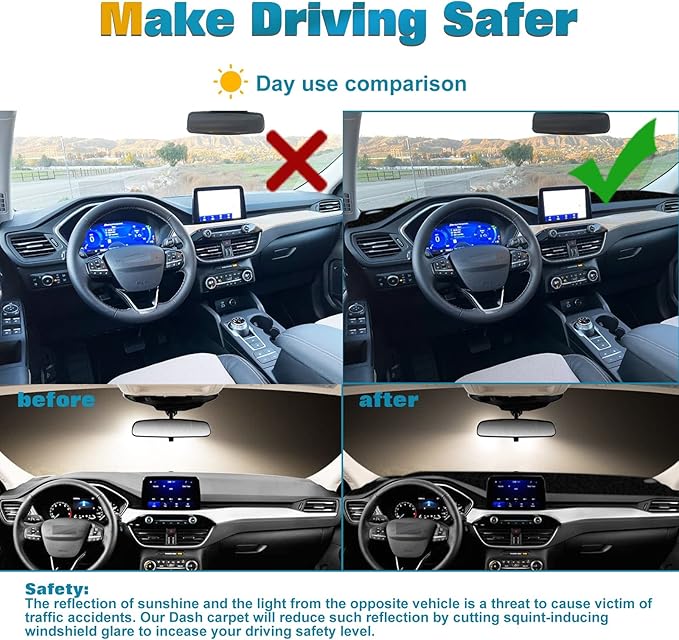 x xotic tech Center Console Dashboard Mat Pre-Cut Non-Slip Sunshield Sun Glare Protector Dash Carpet Pad Black Cover Compatible with Ford Escape 2020 2021 2022 2023 2024 2025 2026
