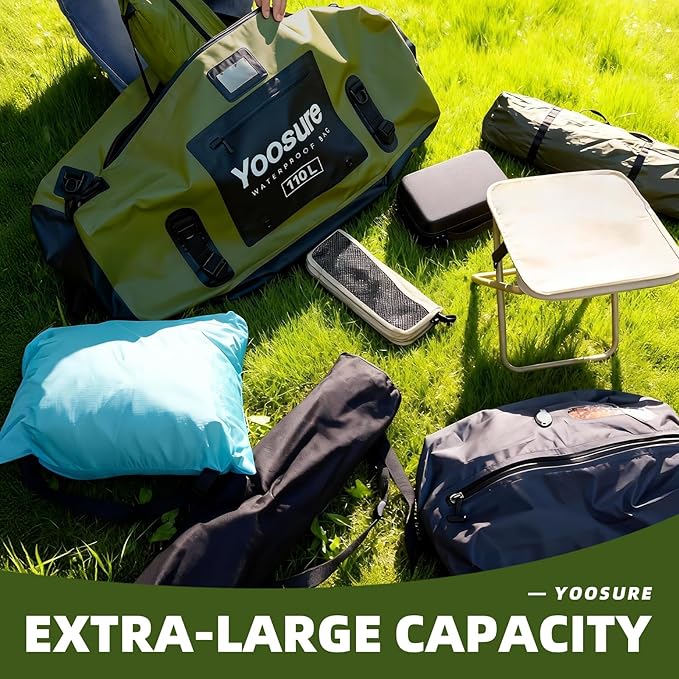 Airtight Zipper Waterproof Duffel Bag 110L- 700D PVC Dry Bag Extra Large Dry Bags with Straps&Handles for Camping Boating Kayaking Rafting Canoeing Gym Beach Car Roof Storage (Yellow)