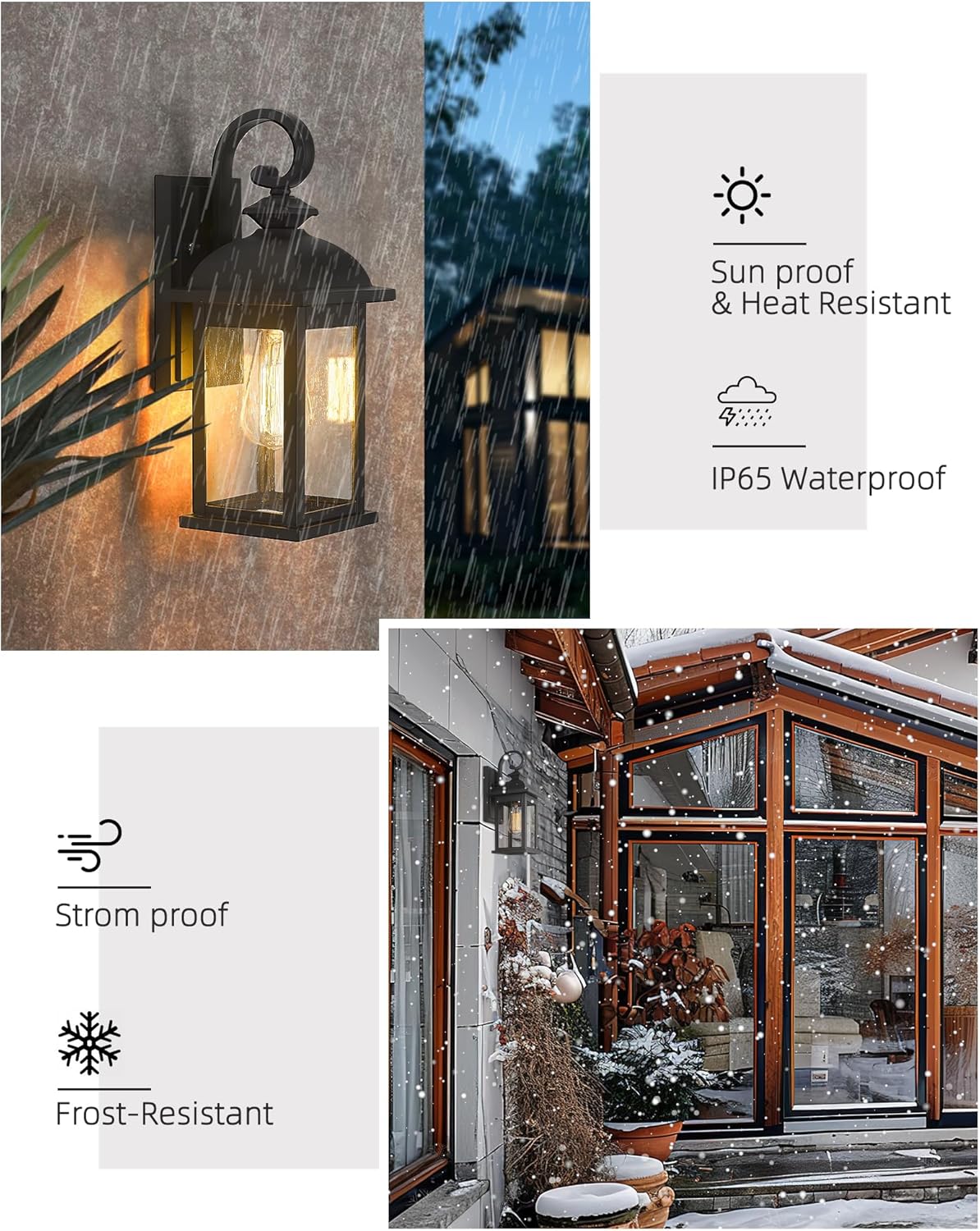 FEMILA Exterior Wall Sconce,2 Packs Outdoor Waterproof Wall Lights Fixture,E26 Socket Wall Lantern for Porch,Anti-Rust Matte Black Finish with Seeded Glass Lampshade,4FD54B-2PK BK