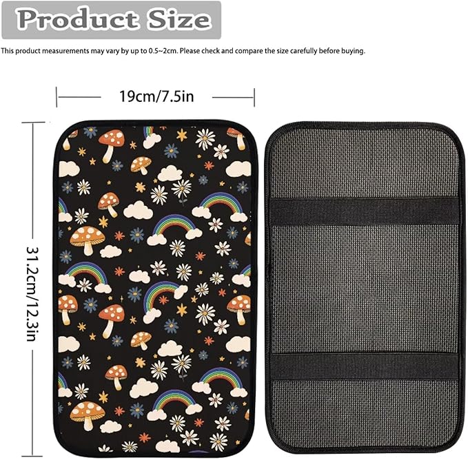 UNICEU Mushroom Rainbow Print Car Center Console Armrest Cushion Pad Auto Interior Decor Accessories Neoprene Armrest Box Protector Cover