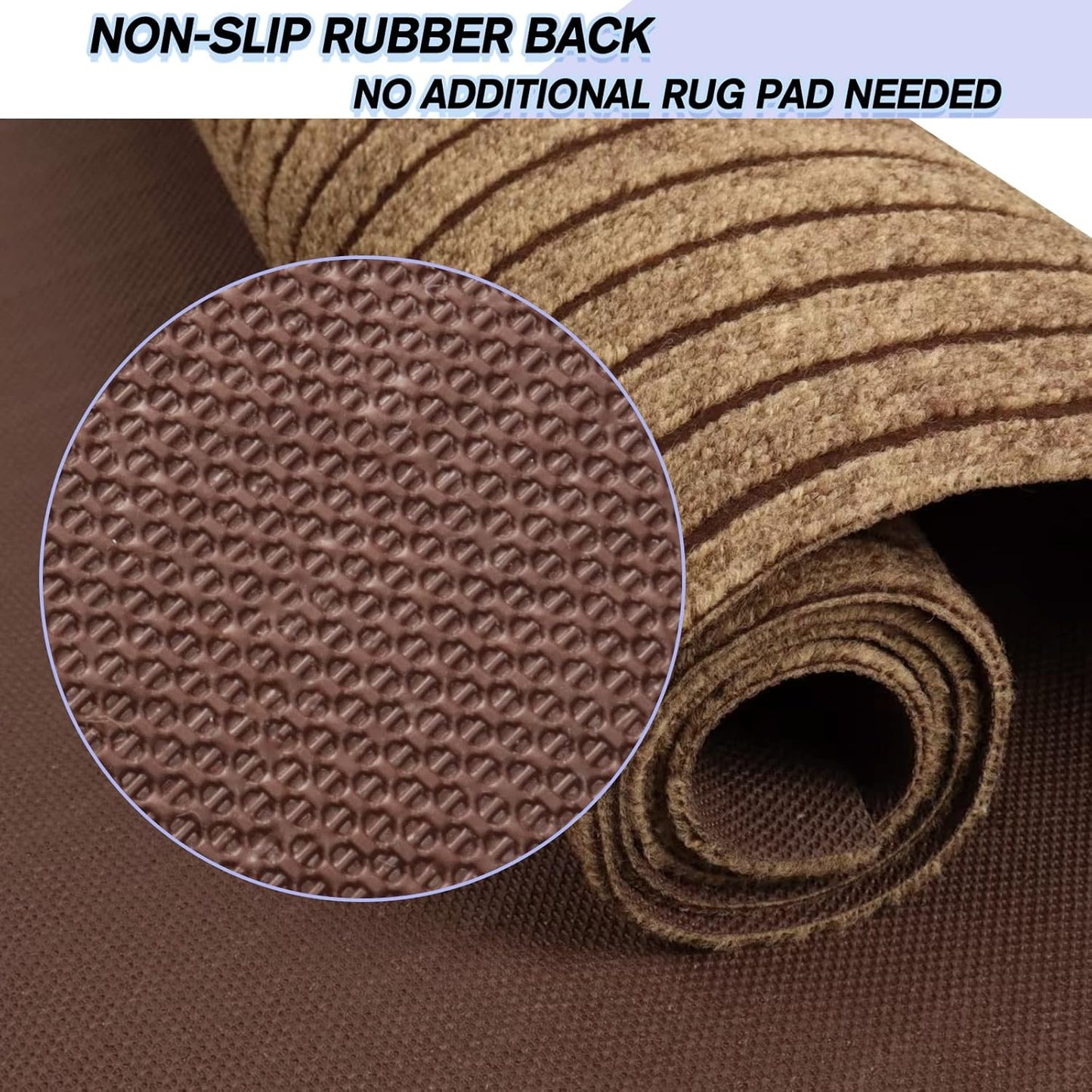 Custom Size Backed Non-Slip Area Rugs Runner, Easy Clean, Waterproof Runner Rugs for Hallway Entryway, Kitchen, Laundry, 3FT x 71FT, Brown Stripe