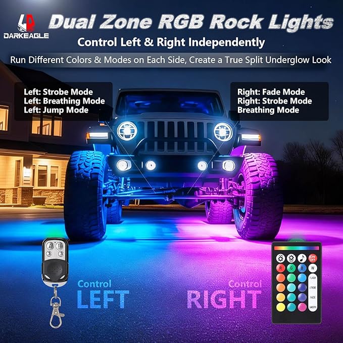10Pods Full Angle RGB LED Rock Lights Full Kit for Jeep Truck ATV UTV SXS RZR Golf Cart Offroad Pickup,300Chip Waterproof Multicolor Underglow Light with APP/RF Remote, Neon Underbody Accent Light 12V