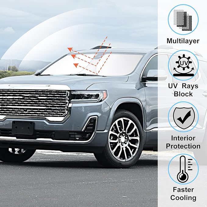 Windshield Sun Shade Custom Fit for 2018-2024 Buick Enclave Accessories Foldable Sunshade Sun Blocker Protect Car from Sun Rays & Heat Damage Keep Car Cooler