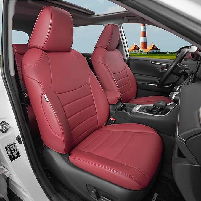 HKZ Fit RAV4 Car Seat Cover Set for 2013 2014 2015 2016 2017 2018 Toyota RAV4 Limited XLE SE Platinum Adventure-Leather(Burgundy)