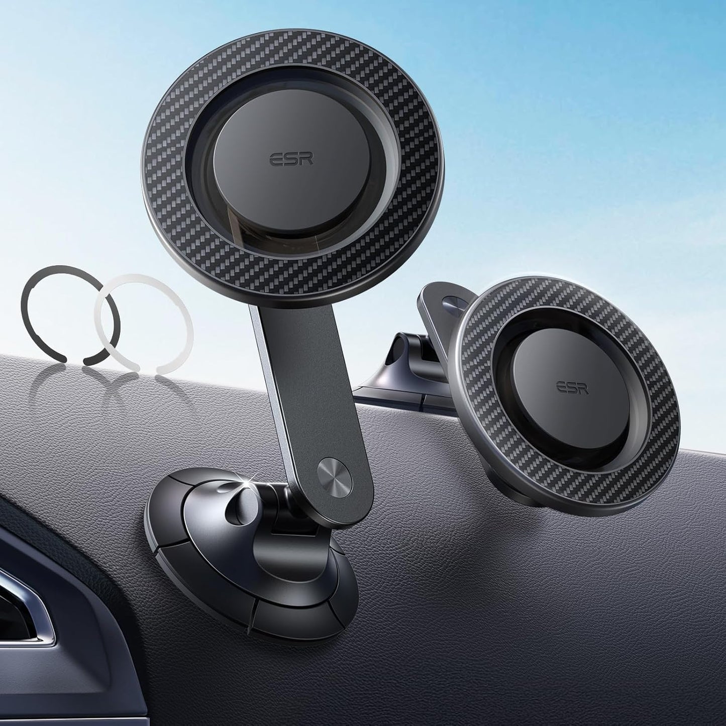 ESR for MagSafe Car Mount, Upgraded Dashboard Magnetic Phone Holder for Car, 360° Rotation, Car Phone Holder Mount for iPhone 16/16e/15/14/13/12,S25,Strong Magnets,Car Accessories(with 2 Metal Rings)