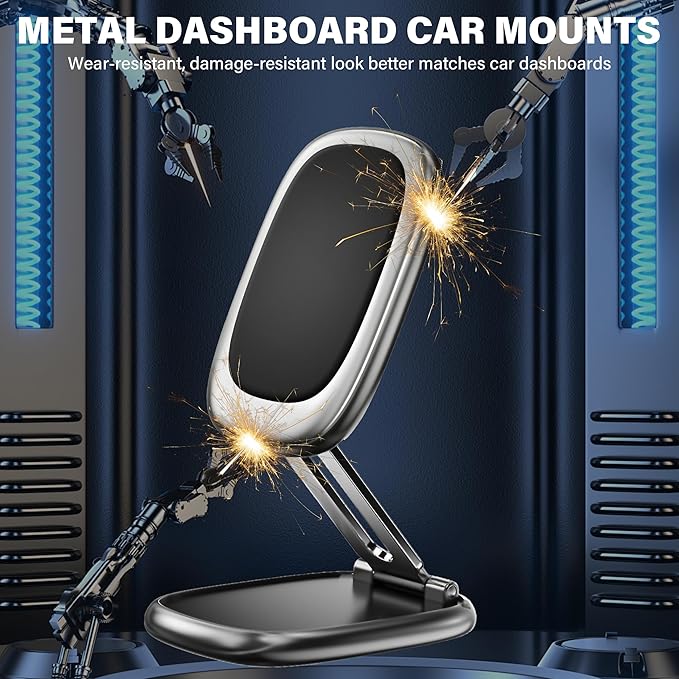Magnetic Car Phone Holder, N55 Strong Magnets, 360° Rotation Dashboard Magnetic Phone Holder for Car, Folding Car Magnet Phone Mount for iPhone 16 15 14 13 Pro Max (Square-1)
