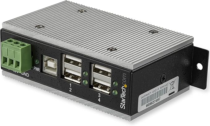StarTech.com 4-Port USB 2.0 Hub - Metal Industrial USB-A Hub with ESD & 350W Surge Protection - Extended Operating Temp -40 to 185°F - Din Rail/Wall/Desk Mountable - USB Expander Hub, TAA