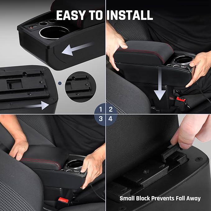 YJYWZH Car Armrest Box Fit for Ford Fiesta 3 2011-2019 MK7 Accessories Center Console Cup Holder Double Layer Storage Organizer Box with 2 USB Fast Charging Ports, Red Stitches
