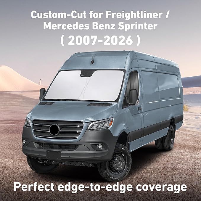 EcoNour Windshield Sunshade Compatible for Freightliner/Mercedes Benz Sprinter 2007-2024 2025 2026, Sun Visor for Front Windshield & Window Sun Shade Cover, UV Heat Protector, Car Accessories