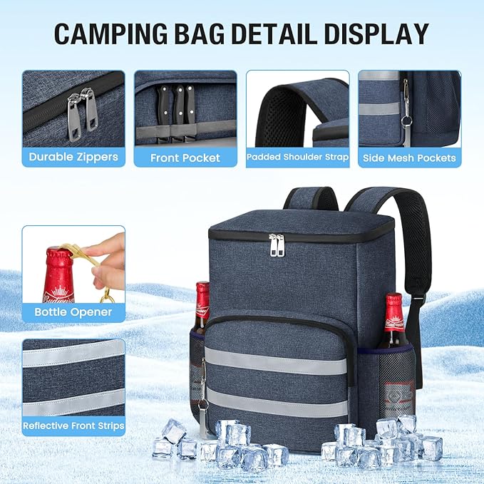 Backpack Cooler - 54 Cans Insulated Leak Proof Cooler Backpack for Men & Women, Cooler Bag Portable Picnic Camping Beach Hiking BBQ Lunch Backpack for Men and Women -Blue