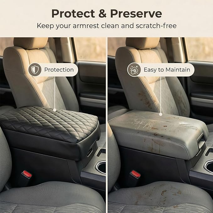 Center Console Cover for Toyota Tundra 2007-2013 & Sequoia 2008-2022 Middle Console Lid Protector Pad Arm Rest Cover with Side Pockets Leather Anti Scratches Interior Accessories(thickened version)