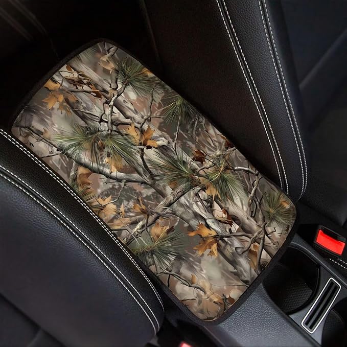 Dreaweet Camo Hunting Center Console Cover Car Accessories Interior Universal Middle Console Covers for SUV Truck Comfort Anti Slip Arm Rest for Car Armrest Storage Box Mat