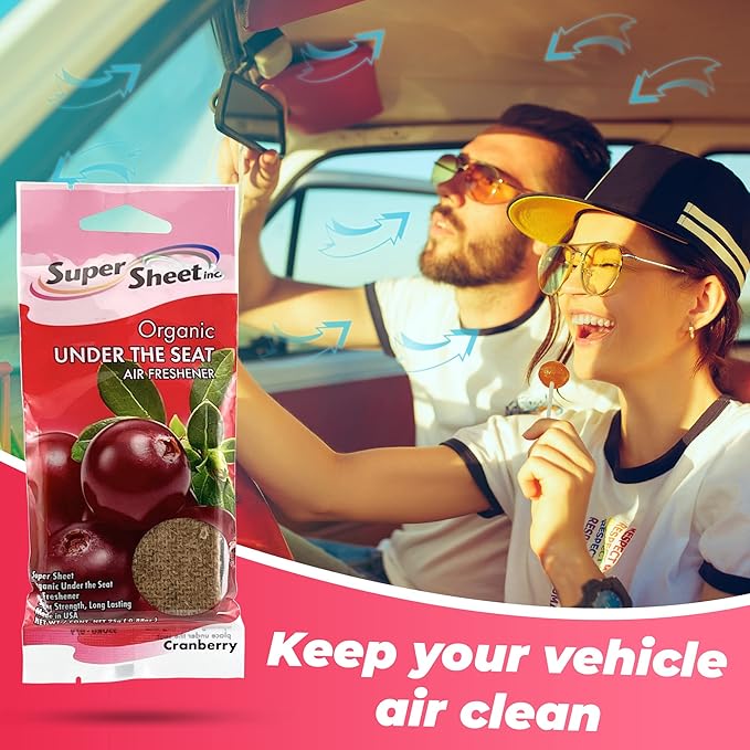 Organic Under the Seat Car Air Freshener, Long Lasting Fragrance, Cranberry Scent, 3 Pack