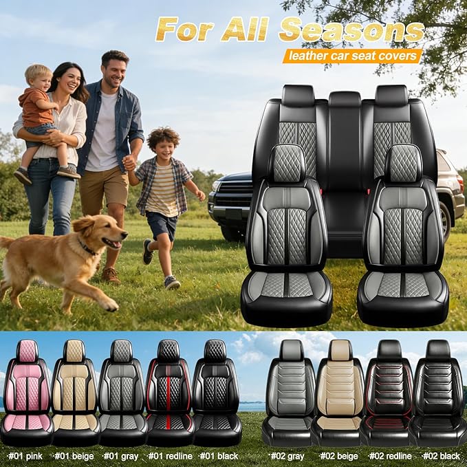 Fit Colorado Car Seat Covers for Select Chevy/Chevrolet Colorado 2015-2026, Premium Full Coverage Leather, Waterproof All Weather Breathable Seat Cushion Protector, Full Set, Black+Gray