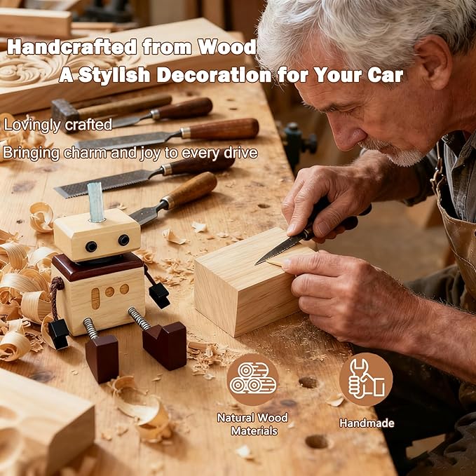 Car Air Freshener Wobbly Wooden Doll – Reusable & Refillable Linden Wood Car Diffuser Ornament, Handmade Shaking Feet Dashboard Decoration, Add Any Fragrance, 3 Scents (Lavender, Hilton & Jasmine)
