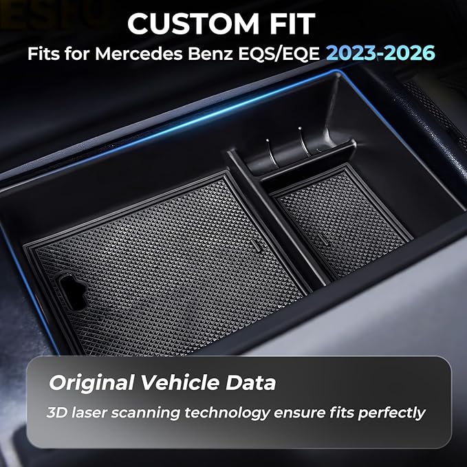 Center Console Organizer Tray Storage Box for Mercedes Benz EQS 450+ 400 580 AMG SUV/EQE 350 350+ 500, Interior Accessories Insert Tray Storage Box for 2026 2025 2024 2023 EQS/EQE, Black