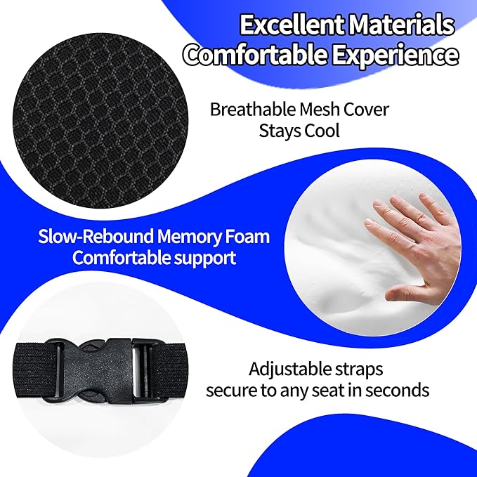 Lumbar Support Pillow for Car & Office Chair - High-Density Memory Foam for Sciatica & Lower Back Pain Relief - Non-Slip Back Support Cushion for Long Commutes & Desk Workers (3D Mesh Black)