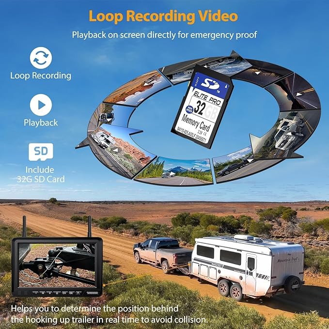 Wireless Backup Camera for Truck Magnetic Solar 1 Mins DIY Installation RV Backup Camera HD 7" 1080P Rear View Camera with 4 Channels DVR Recording 18 LED IR Night Vision for Car,Van,SUV,Trailer
