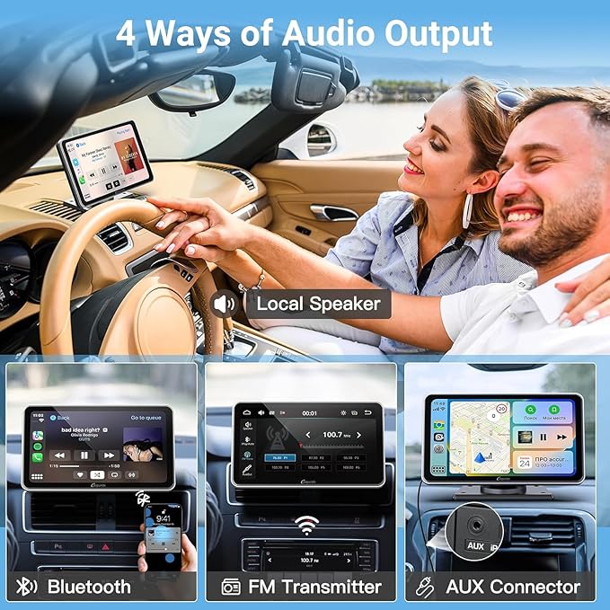 Carpuride Portable Wireless CarPlay Screen for Car- 7 Inch Car Play Screen Compatible with Android Auto and Apple CarPlay - Multimedia Player, Bluetooth, Navigation Screen for All Vehicles