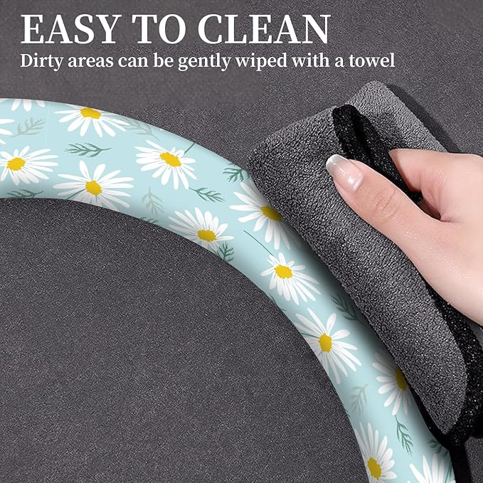 Car Steering Wheel Cover, Universal 15 Inch Neoprene Non-Slip Steering Wheel Covers, Funny Car Accessories for Women Men Fit Auto, Suvs, Truck Sweet Daisy Flowers