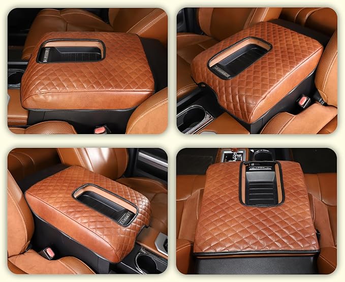 CHEAYAR Center Console Armrest Cover Kit,Console Armrest Cushion Automotive Customized Console Armrest Cushion, Fit for Toyota Tundra 2014-2020 Accessory Organizer Protector (Plaid - Brown)