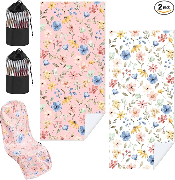 2 Pack Car Seat Towel Covers with Storage Bag 63 x 32 Inch Athletic Running Towel Seat Sweat Washable Non Slip Cover Gift for Car Outdoor Sport Activities (Watercolor Flowers)