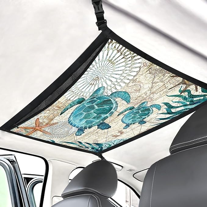 Seaturtle Car Ceiling Cargo Net Pocket Hanging Storage Bag with Zipper 31.5"x21.6" Double-Layer Mesh Car Roof Storage Organizer Long Road Trip Truck SUV Travel Camping