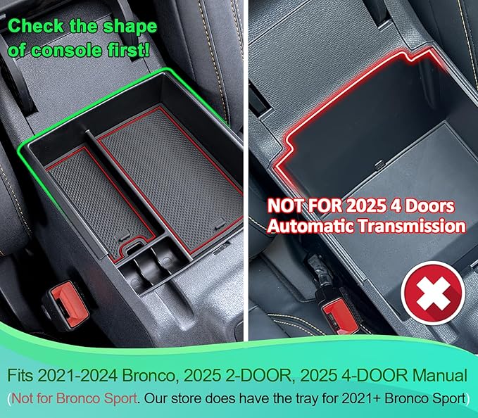 TOPINSTALL New Red Tray Compatible with 2021-2024 Ford Bronco & 2025+ Bronco 2-Door & 2025+ 4-Door Manual Transmission, Full Size Bronco Organizer (Not for Sport Model & 25 4 Doors AT)